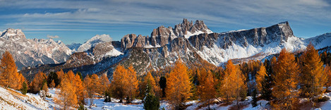 Jon Baker ~ Croda da Lago with sunlight on larch