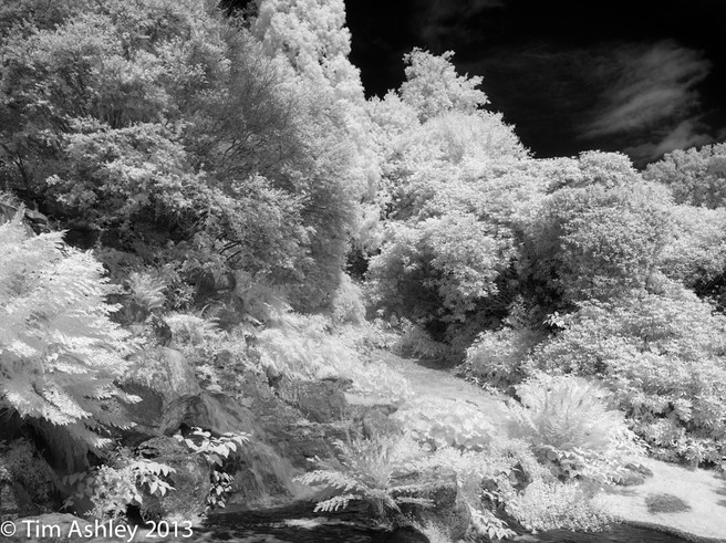 IQ260 Achro with IR Pass, ISO200. Just weird - the water reflects very little IR light and looks like snot. Not a good subject for this method. I couldn't use the ND filter to slow the snot down, because of filter-stacking-vignetting syndrome.
