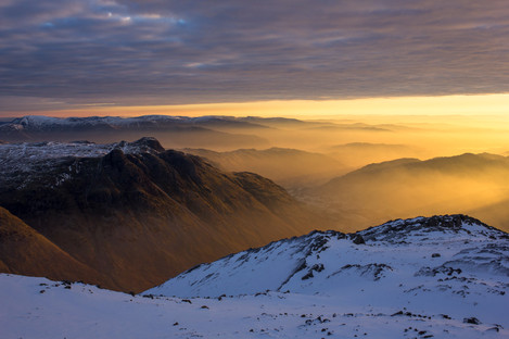 Great Langdale at dawn from Bowfell