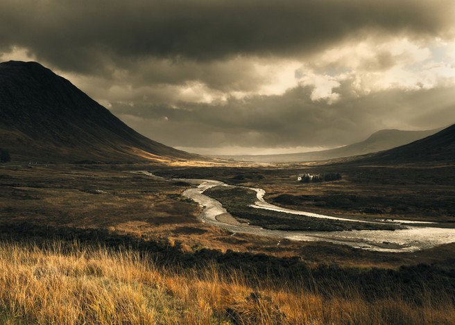 Lagangarbh cottage and the river Coupall, Glen Coe