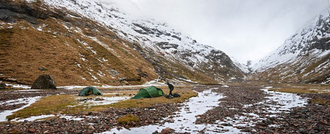 Camping in the Lost valley below the snow line
