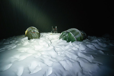 Just after nightfall the snow started falling too.