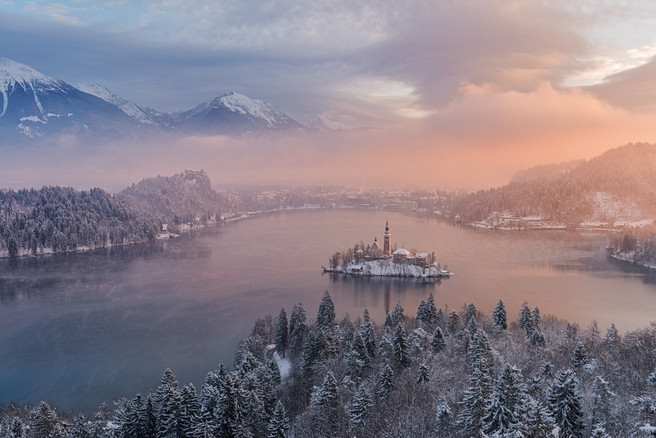 Lake Bled from an elevated view, Slovenia