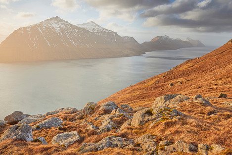 Early evening light and the island of Kalsoy, stretching to the north. A bit more to the left and the sun would have blown out the picture. Balancing the composition was crucial.