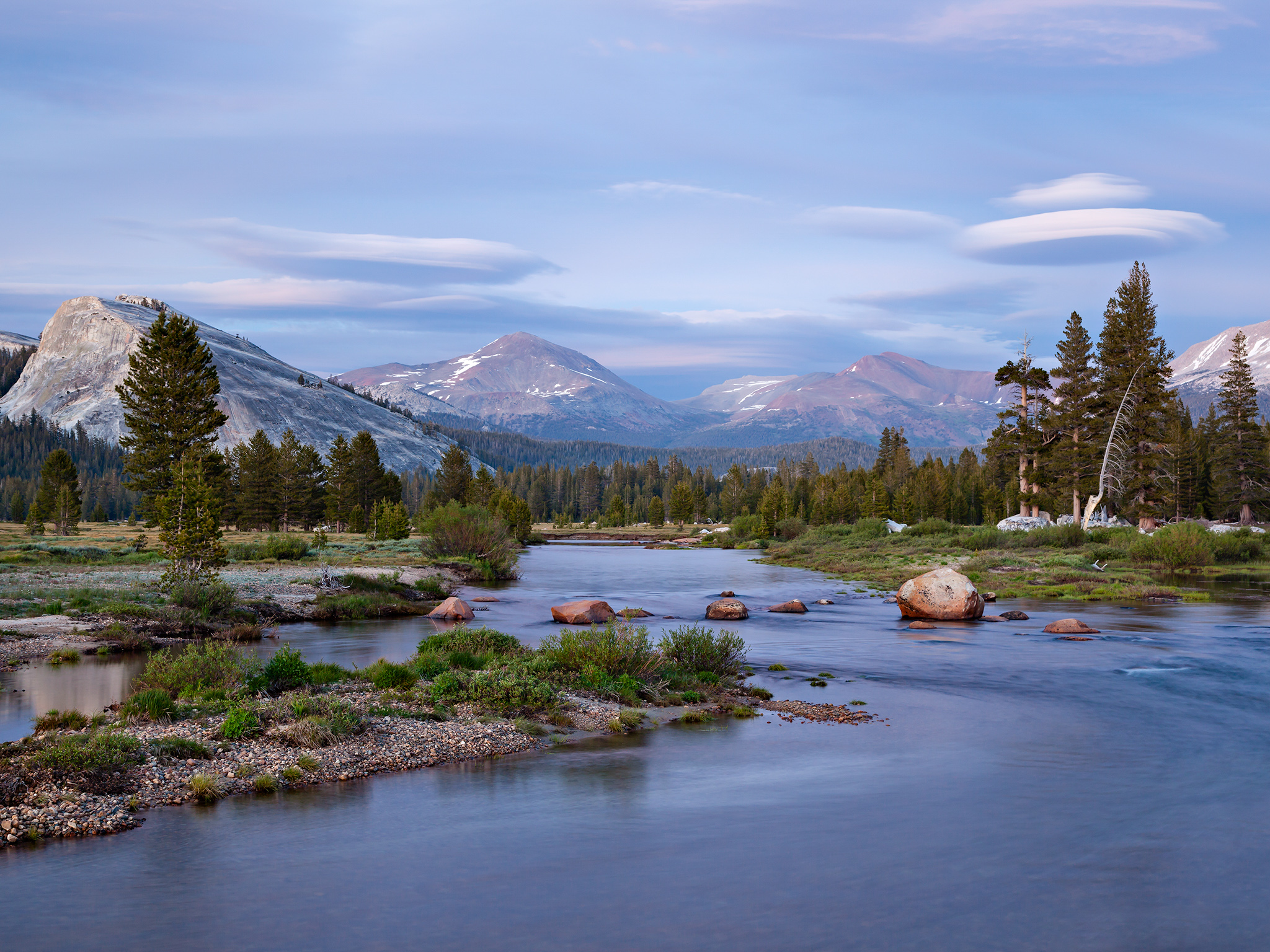 Twilight, Tuolumne River and Tuolumne Meadows, Sierra Crest