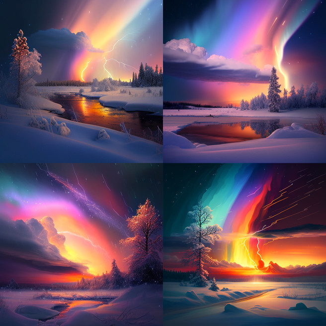 Timparkin Snowy Landscape With Sunset And Aurora Lightning And C9ada74d 7f19 4473 8fc3 B3d83bbbe704