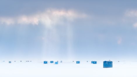 Ice Fishing Huts In Landscape Larry Monczka